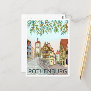 Rothenburg Town View Travel Illustration Postkarte