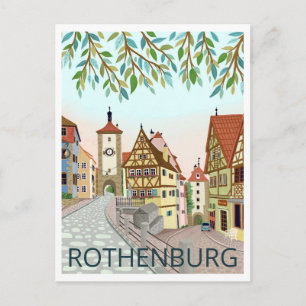 Rothenburg Town View Travel Illustration Postkarte