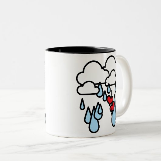 Rothenhagen ", das regnet Herzen " Zweifarbige Tasse (VorderseiteRechts)