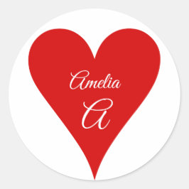 Rotherz-Liebe Valentinstag Name & Monogramm Runder Aufkleber