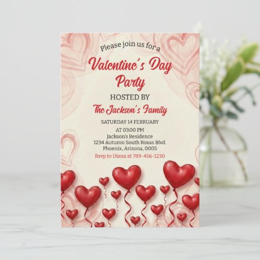 Rotherzen Valentinstag Party Einladung (Stehend Vorderseite)