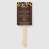 Rotholz rustikale Sonnenblumen Chic Hochzeitsprogr Fächer (Rückseite)