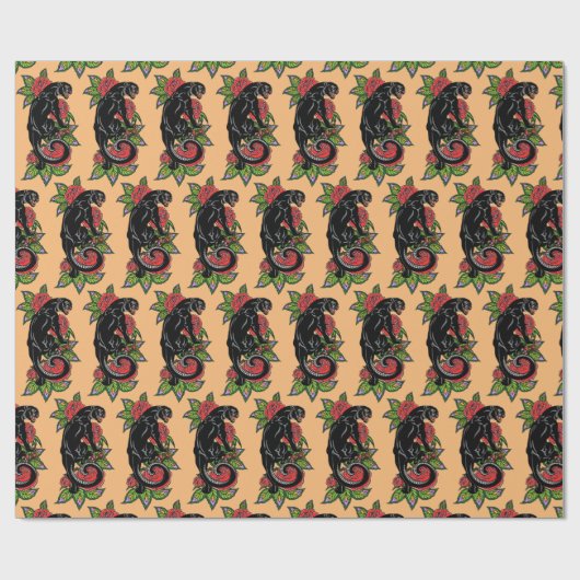 Rotierendes schwarzes Panther und blühende Rose, U Geschenkpapier (Flach)