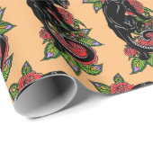 Rotierendes schwarzes Panther und blühende Rose, U Geschenkpapier (Rolleneckpunkt)