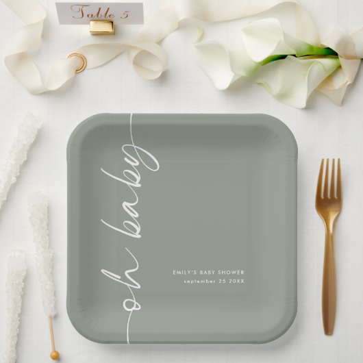 Rotkalligraphie Name Sage Oh Babydusche Pappteller (Hochzeit)