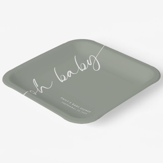 Rotkalligraphie Name Sage Oh Babydusche Pappteller (Gewinkelt)