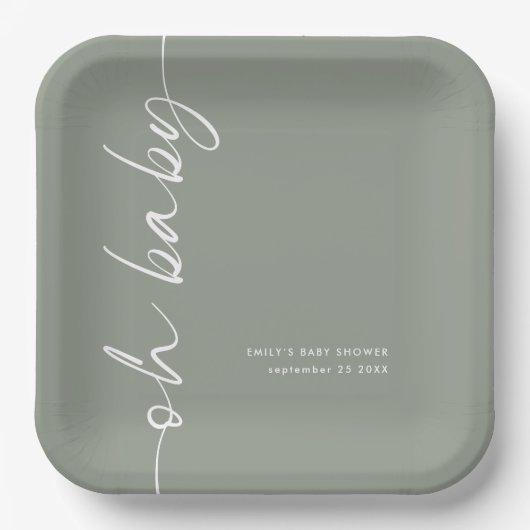 Rotkalligraphie Name Sage Oh Babydusche Pappteller (Vorderseite)