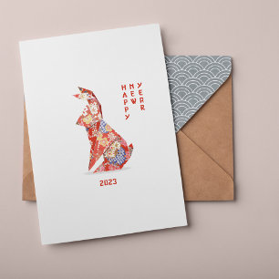 Rotkaninchen-Origami Jahr des Kaninchens 2023 Karte