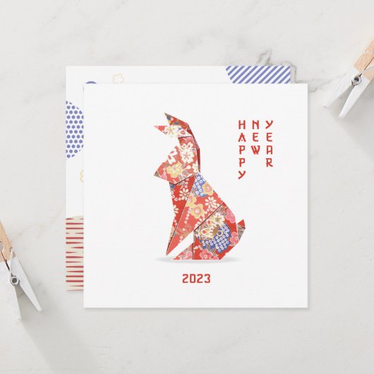 Rotkaninchen Origami Jahr des Kaninchens 2023 Karte (Vorderseite/Rückseite Beispiel)