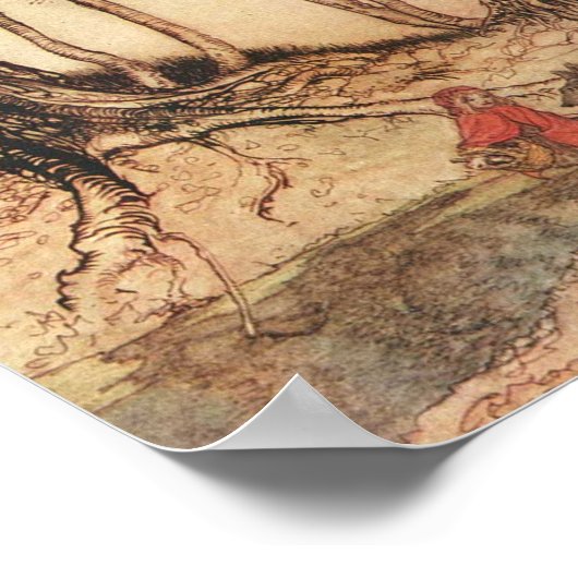 Rotkäppchen begegnet den Wolf, Arthur Rackham Poster (Ecke)