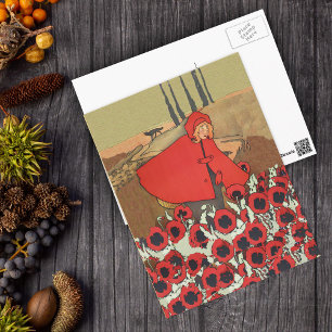 Rotkäppchen beim Pflücken von Mohnblumen Postkarte