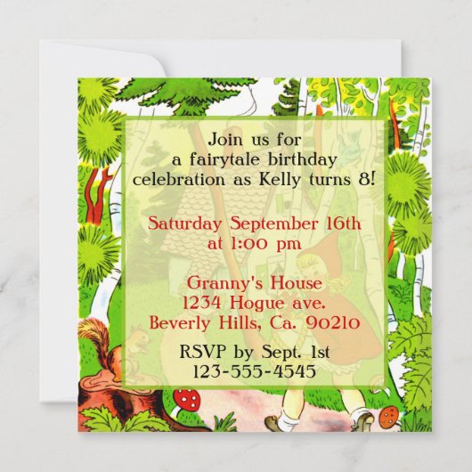 Rotkäppchen-Geburtstags-Besuch Einladung (Rückseite)