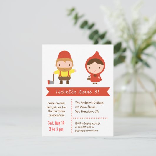 Rotkäppchen-Kindergeburtstag-Party Einladung (Stehend Vorderseite)