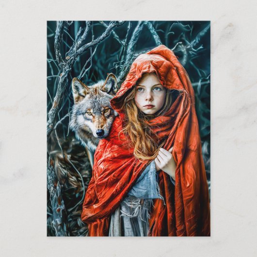 Rotkäppchen mit dem Wolf Postkarte (Vorderseite)