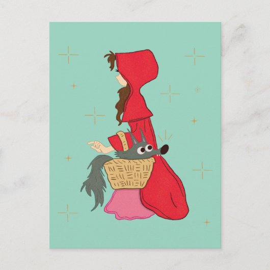Rotkäppchen mit Wolf im Korb Postkarte (Vorderseite)