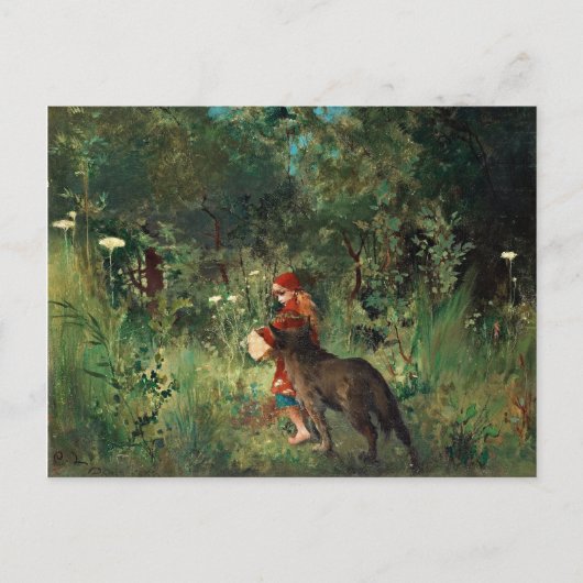 Rotkäppchen mit Wolf Postkarte (Vorderseite)