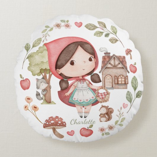 Rotkäppchen Niedlich Whimsical Rundes Kissen (Vorderseite)