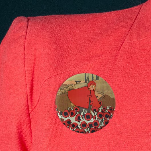 Rotkäppchen pflückt Klatschmohn Knopf Button