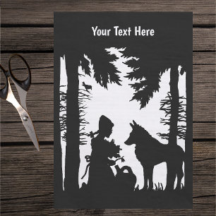 Rotkäppchen Schwarz Weiß Rot Holz Blumen Wolf Seidenpapier