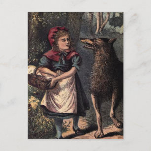 Rotkäppchen trifft den Wolf Postkarte