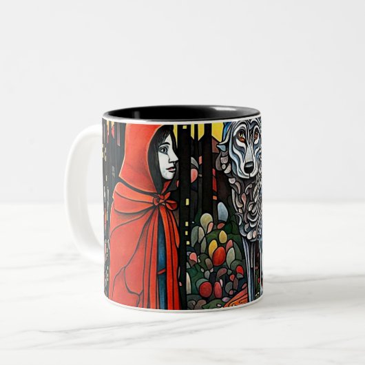 Rotkäppchen trifft den Wolf Zweifarbige Tasse (Vorderseite Links)