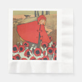 Rotkäppchen Wolf Klatschmohn Blumen Vintage Serviette (Vorderseite)