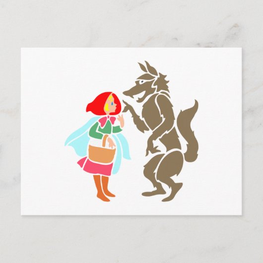 Rotkäppchen Wolf kleine rote Reithaube Postkarte (Vorderseite)