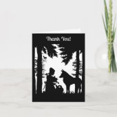 Rotkäppchen Wolf Schwarz Weiß im Wald Dankeskarte (Vorderseite)