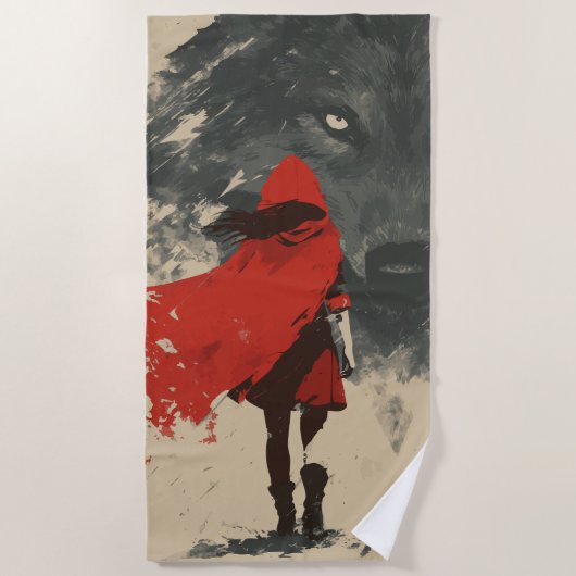 Rotkäppchen-Wolf-Strandtuch – Dunkles Märchen Strandtuch (Vorderseite)