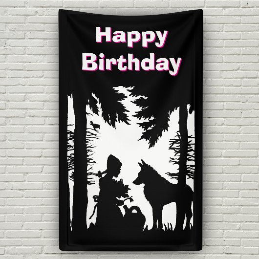 Rotkäppchen Wolf Wälder Schwarz Weiß Banner