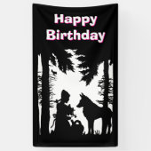 Rotkäppchen Wolf Wälder Schwarz Weiß Banner (Vertikal)