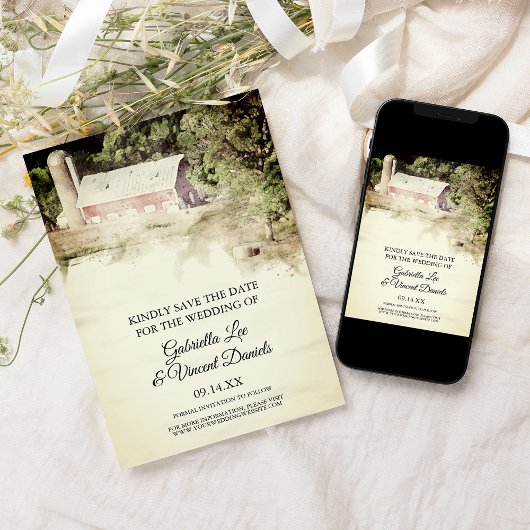 Rotkäppchenbauernhof Hochzeitswasserfarbe Rett Dat Einladung