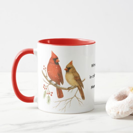 Rotkardinal-Vögel Weihnachten Wildlife  Tasse (Mit Donut)