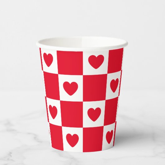 Rotkariertes Herzmuster Pappbecher (Links)