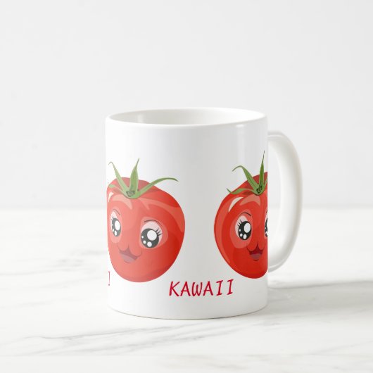 Rotkawaii-Tomate Weiße Tasse (VorderseiteRechts)