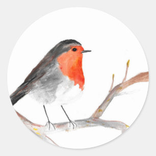 Rotkehlchen-Aquarell-Gemälde Weihnachtskunst Runder Aufkleber