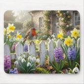 Rotkehlchen auf einem Frühlingsgartenzaun Mousepad (Vorne)