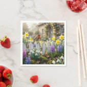 Rotkehlchen auf einem Frühlingsgartenzaun Serviette (Beispiel)