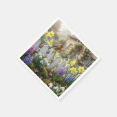 Rotkehlchen auf einem Frühlingsgartenzaun Serviette (Ecke)