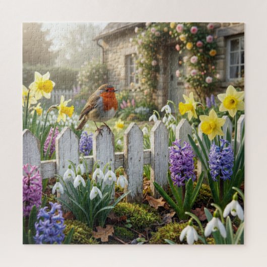 Rotkehlchen auf einem Gartenzaun Puzzle (Vertikal)