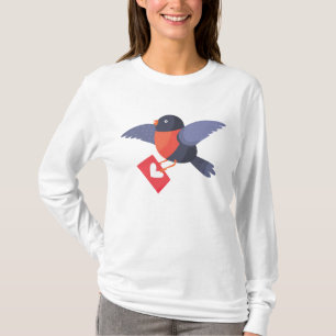 Rotkehlchen fliegt mit rotem Herz Liebesbrief T-Shirt