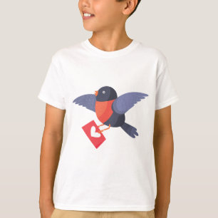 Rotkehlchen fliegt mit rotem Herz Liebesbrief T-Shirt