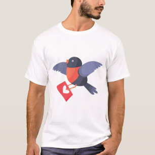 Rotkehlchen fliegt mit rotem Herz Liebesbrief T-Shirt