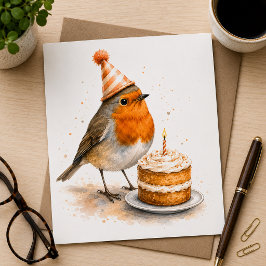 Rotkehlchen-Geburtstagskarte Aquarell Karte