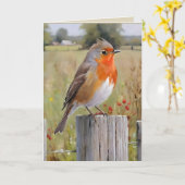 Rotkehlchen-Grußkarte Karte (Gelbe Blume)