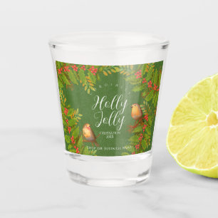 Rotkehlchen-Holly-Beeren-Geschäft-Jägergrün Schnapsglas