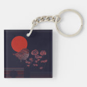 Rotkehlchen-Illustration mit roter Sonne Schlüsselanhänger (Rückseite)