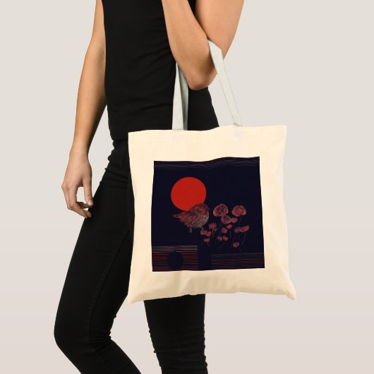 Rotkehlchen-Illustration mit roter Sonne Tragetasche (Vorderseite (Produkt))