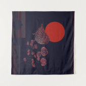 Rotkehlchen-Illustration mit roter Sonne Wandteppich (Vorderseite (Horizontal))