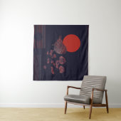 Rotkehlchen-Illustration mit roter Sonne Wandteppich (Beispiel (Horizontal))